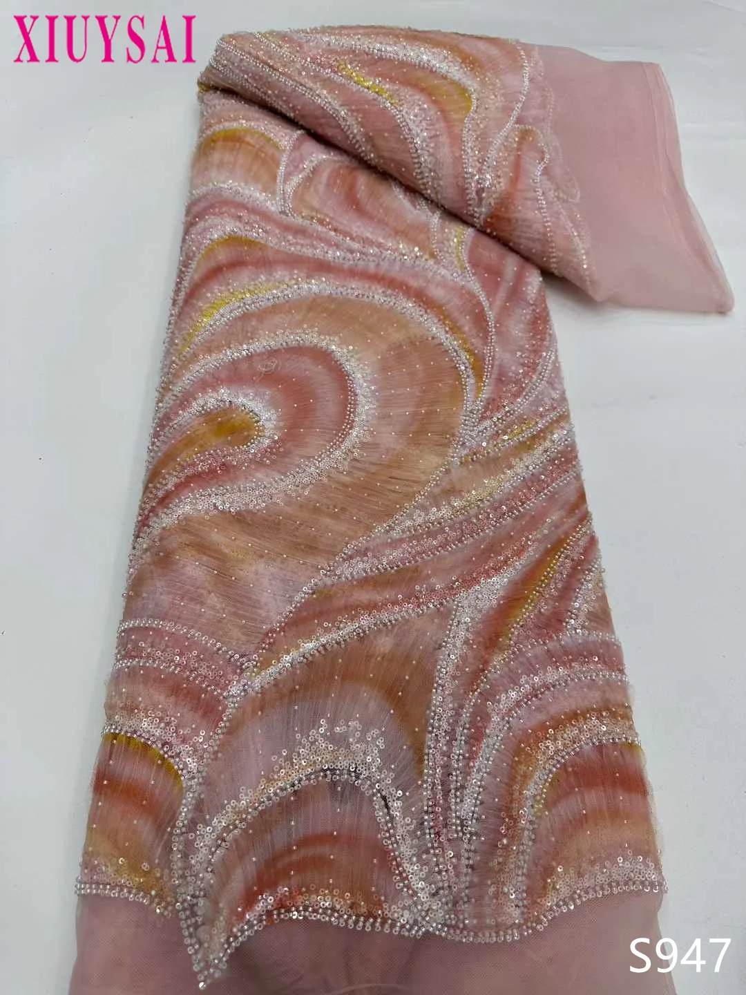 

African French Sequined Lace Fabrics 2025 High Quality Tulle Lace Nigerian Beaded Embroidered Dress Material For Party Wedding