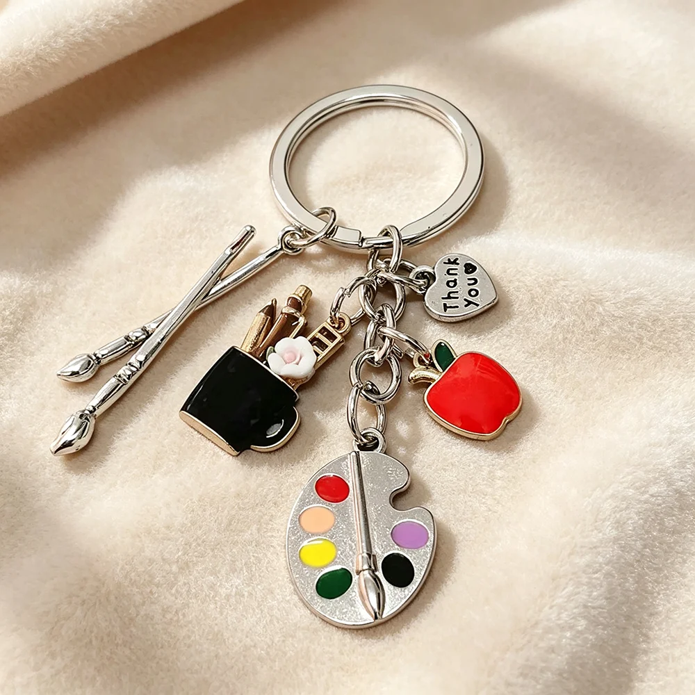 1 Stück Kunstlehrer-Schlüsselanhänger, Farbpalette, Pinsel, Apfel, Dankeschön-Herz-Anhänger, Weihnachts-, Black-Friday-, Geburtstags- und Abschlussgeschenk – Detail 5