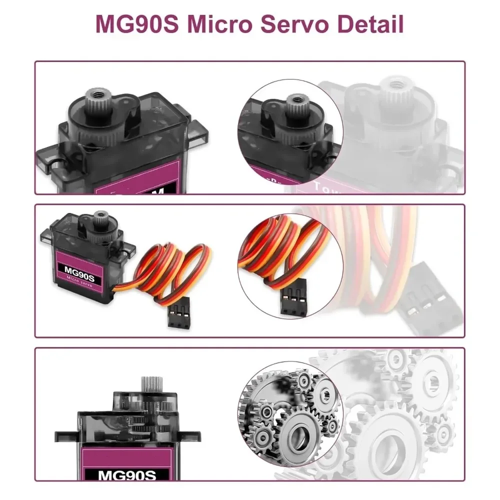 MG90S Servo 1/2/4/10 Pcs All Metal Gear 9g SG90 Upgraded Version for Helicopter Plane Boat Car Trex 450 RC Robot 180 360 Degree view 4