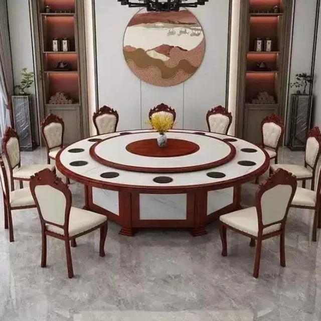 Modern luxury Chinese electric round table marble rock slab used in hotel restaurant villa