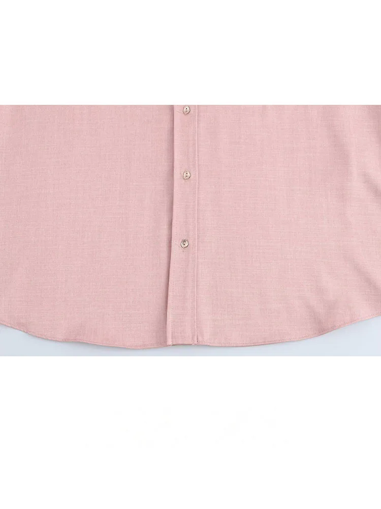 TRAFZA Abito alla moda da donna Rosa Colletto rovesciato Manica lunga Camicie monopetto + Pantaloni lunghi a vita alta Set primaverili femminili