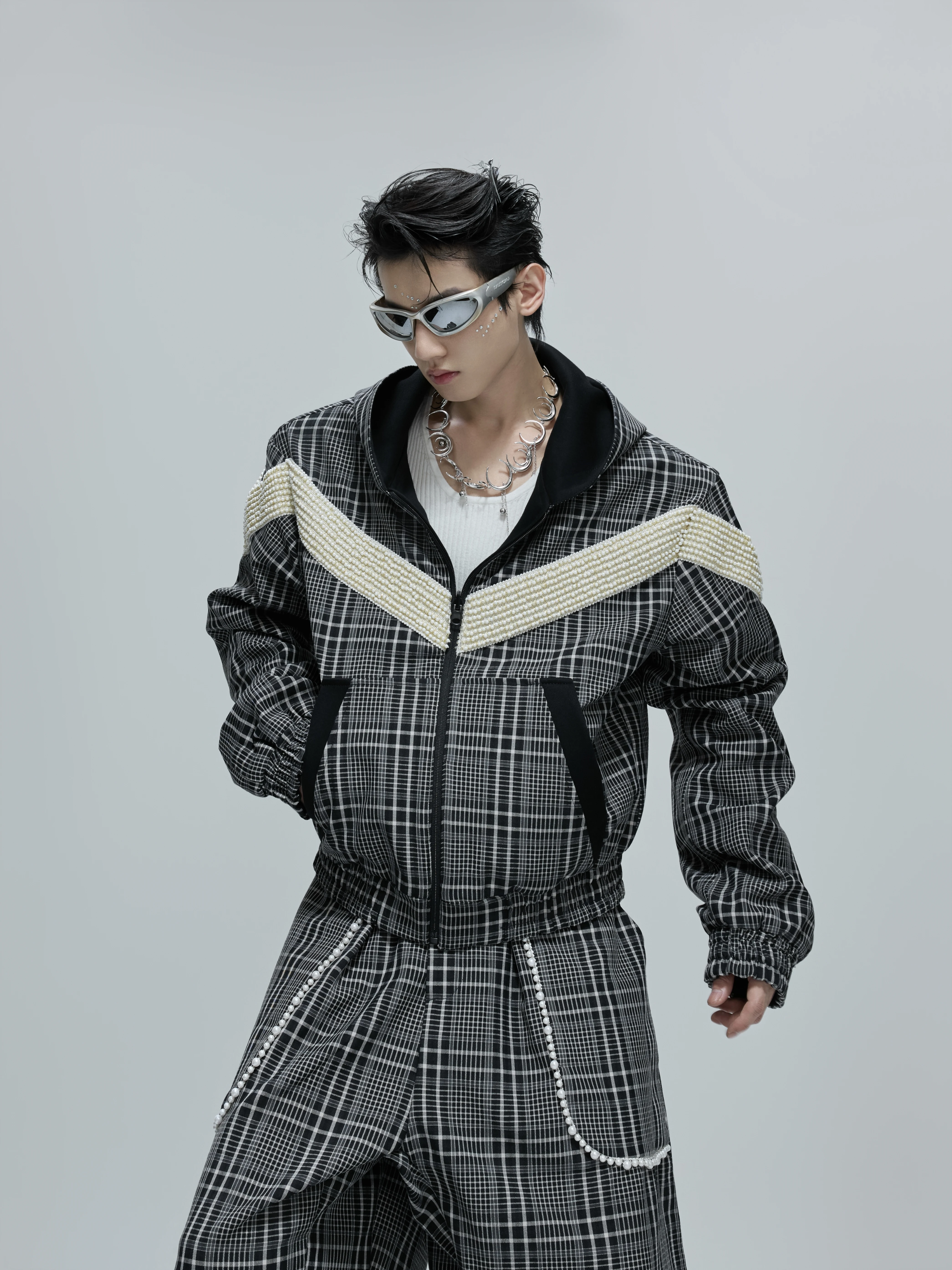 ArguE CulturE Anti-Reflective Hoodie Set Pearl Design Casual Pants Bird Pattern Reversible Wear Comfortable Cotton Blend Swea...