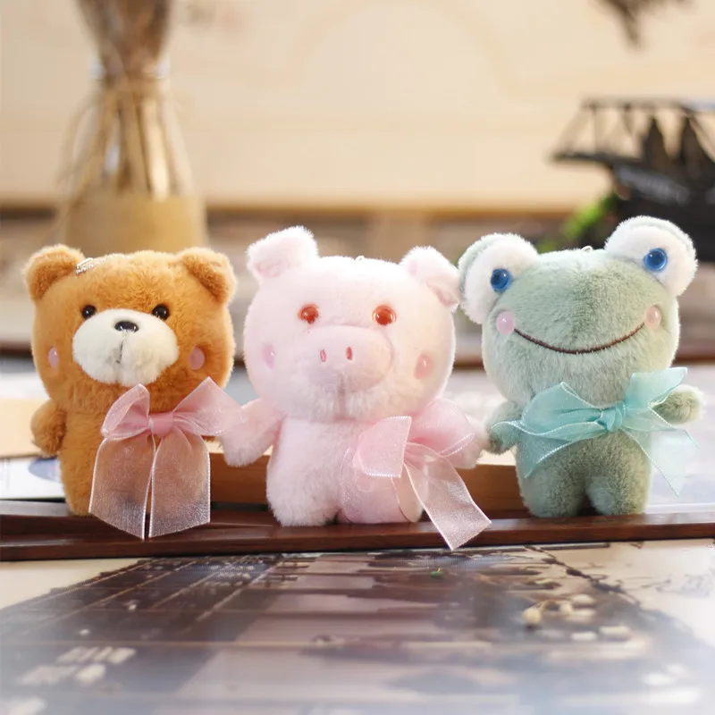 1Pcs Cute Plush Stuffed Bear Frog Dolls Keychain Cartoon Animal Frog Bear Pig Plush Dolls Kawaii Pendent Children Birthday Gift