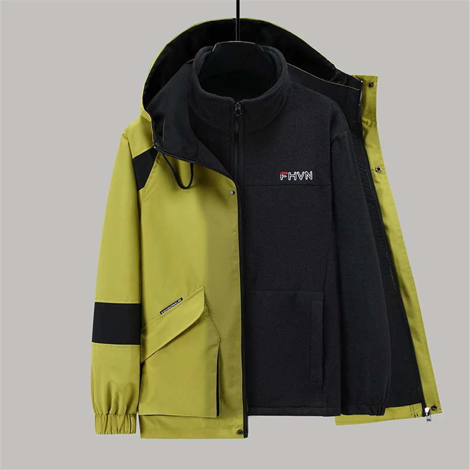 12XL Plus Size Windbreaker Jacket Men Autumn Winter Removable Inner Liner Jacket Coat Fashion Casual Fleece Jackets Big Size