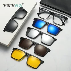 VKYEE Square Frame Magnetic Eyewear Clip-On Polarized Sunglasses Customizable Prescription Myopia Anti Blue Light Glasses 2302