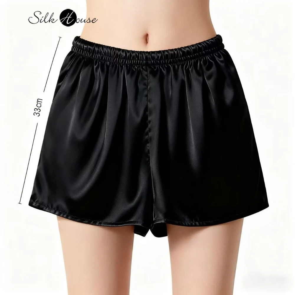 

Women's Casual Summer New 100% Natural Mulberry Silk Satin Solid Color Elastic Waist Versatile Shorts Safety Pants