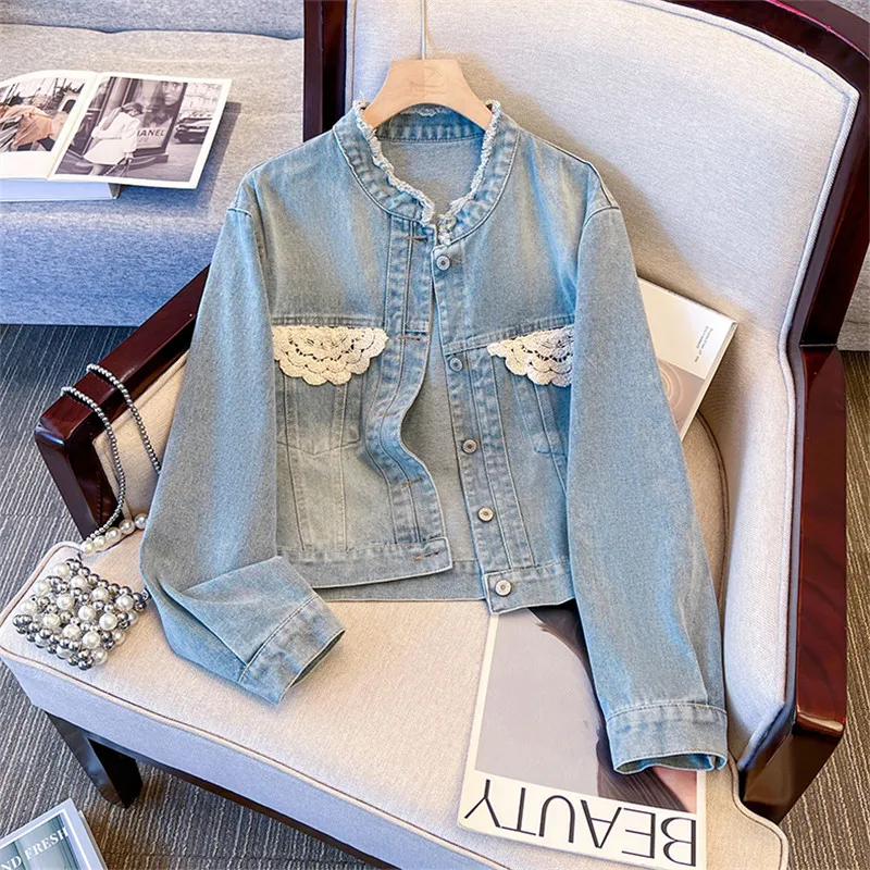 

Осенняя новая женская короткая джинсовая куртка, винтажная потертая синяя ковбойская верхняя одежда, однобортные женские джинсовые куртки с длинными рукавами и лацканами