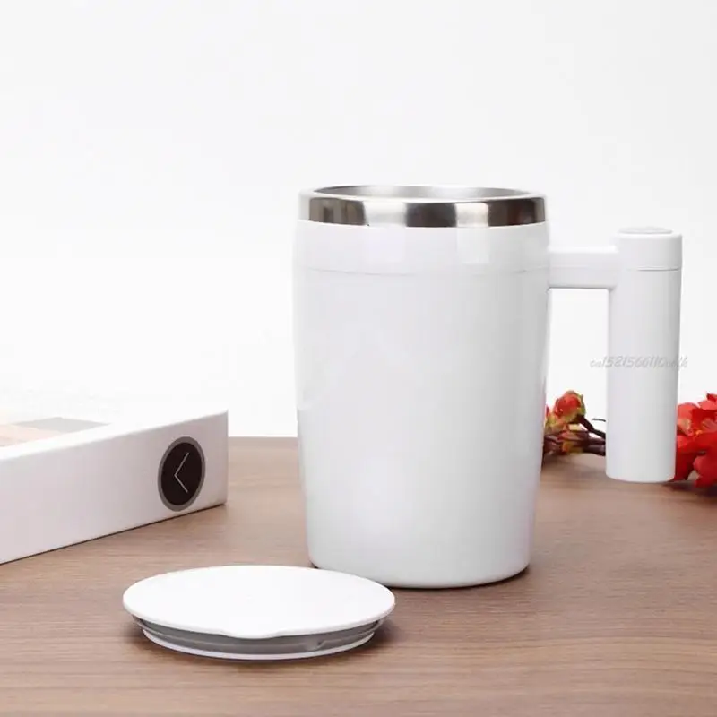27RB Stainless Steel Stirring Milk Mug Portable Rotating Coffee Mixing Cup Drinkware for Office Kitchen Travel Use
