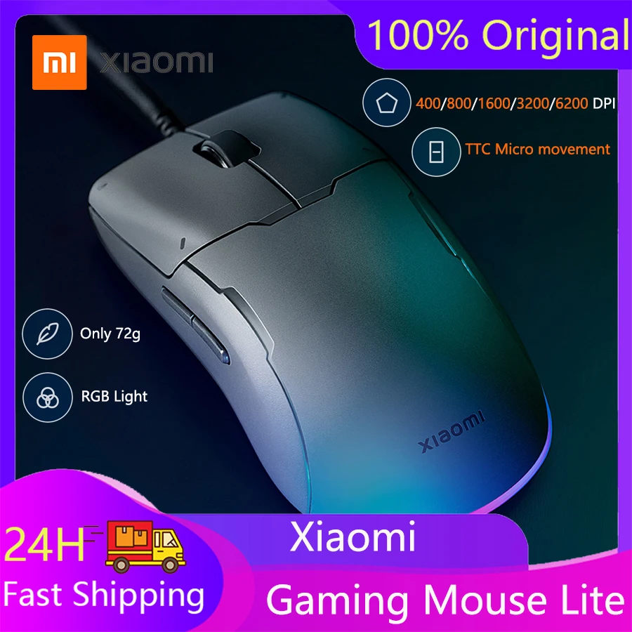 Xiaomi Game Mouse Lite Wired with RGB Light - 5 Gear Choose 220 ips 6200 DPI TTC Micro Move 80 Million Hits Perfect for Gaming