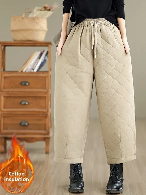 الفني مخيط كبير الحجم المرأة السراويل القطنية شتاء جديد Sle الدافئة ألياف البوليستر واسعة الساق عادية فضفاض صالح بنطلون