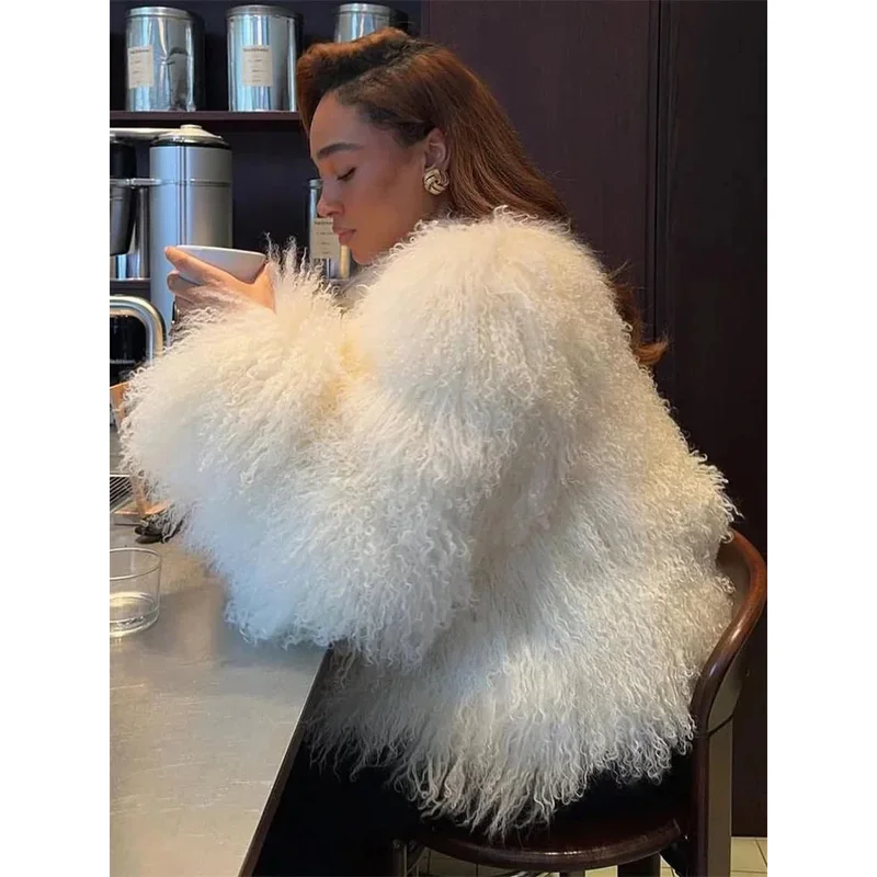 JINIA Women Fluffy Faux Fox Fur Hat Overhat Winter Loose Luxury Long Night High Wait Patchwork Coat Women's Outwear 2025