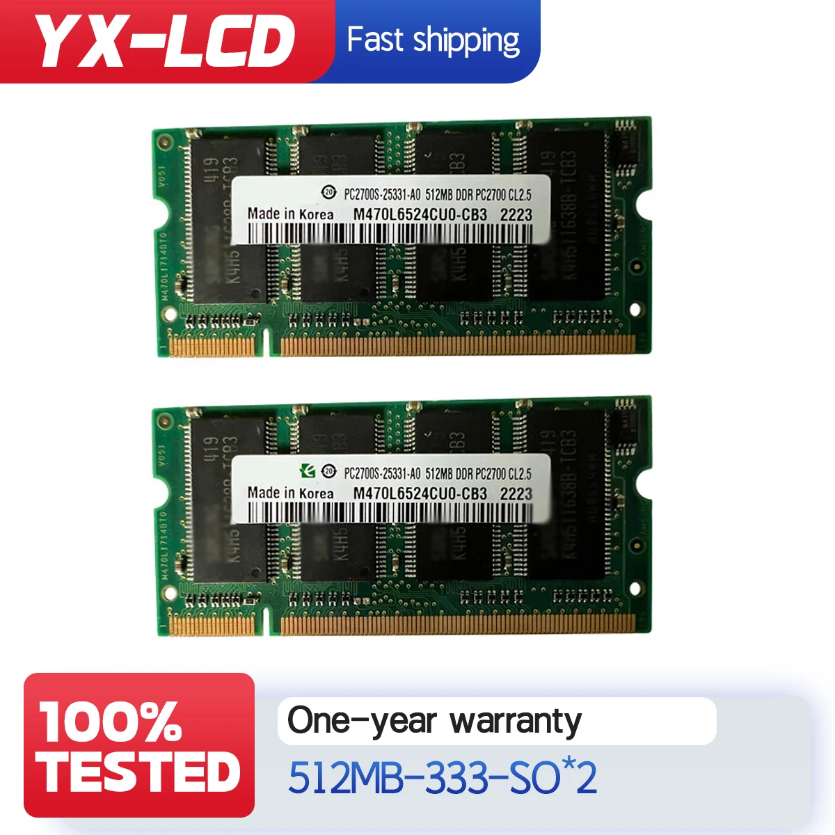 

New 1GB 2X 512MB DDR-333MHZ PC2700 200PIN CL2.5 SO-DIMM Laptop Memory