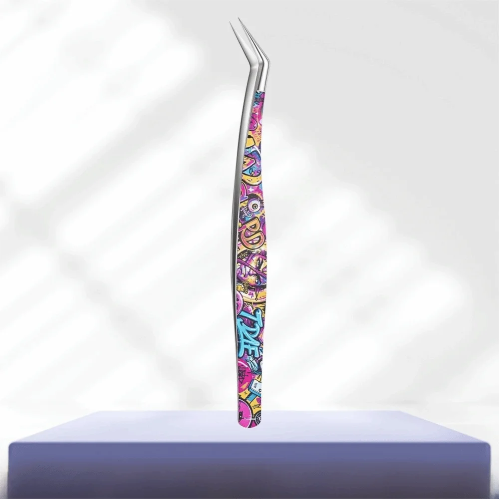 Metal Curved Stickers Tweezers High Precision Cartoon False Eyelash Tweezers Anti-static Bean Tweezers Beauty Makeup Tools