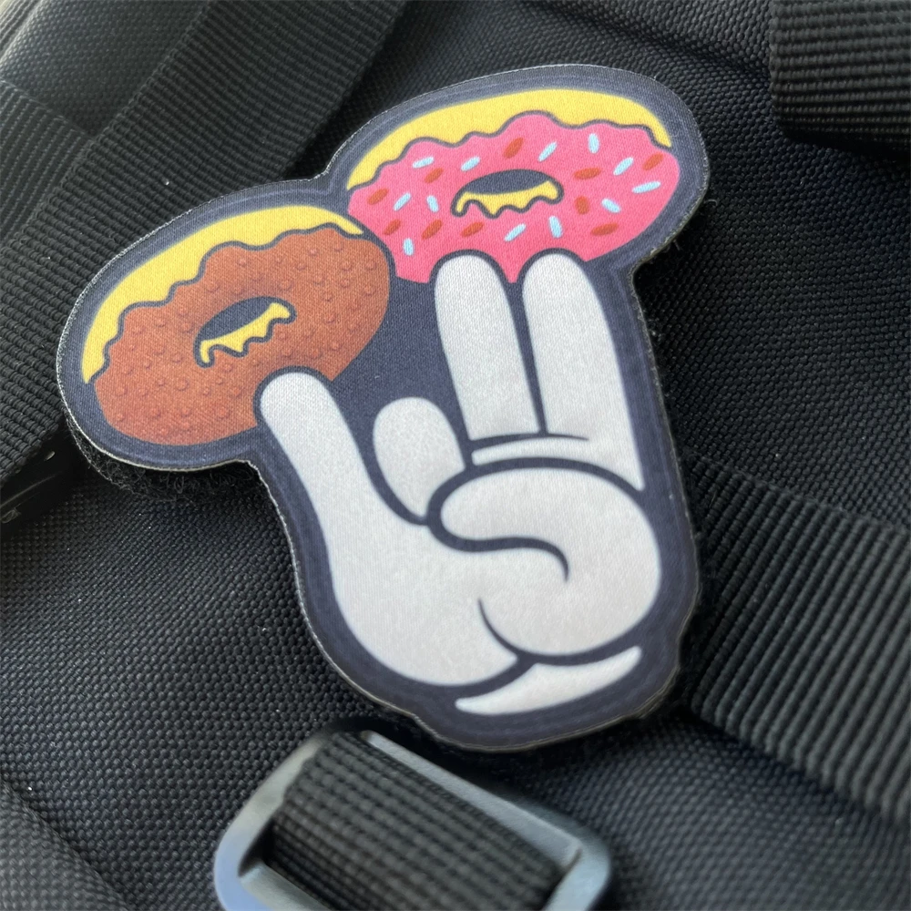 Finger Donut Fitness Morale Emblem Patches Tactical Armband Military Badge Backpack Hook and Loop Printed Stickers