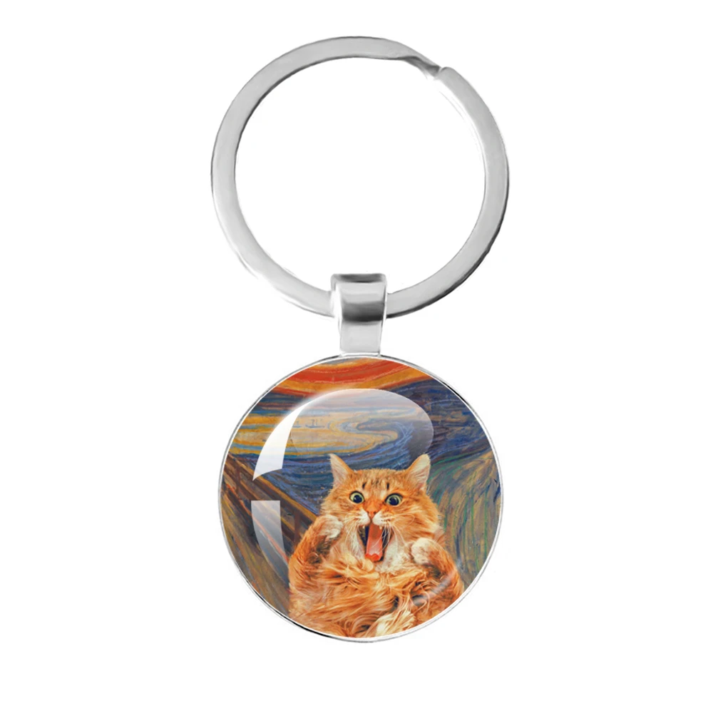 فان جوخ القط الفن النفط المفاتيح الرجال النساء الموضة الزجاج محدب كيرينغ النجوم ليلة مجوهرات عباد الشمس قلادة الموضة هدية