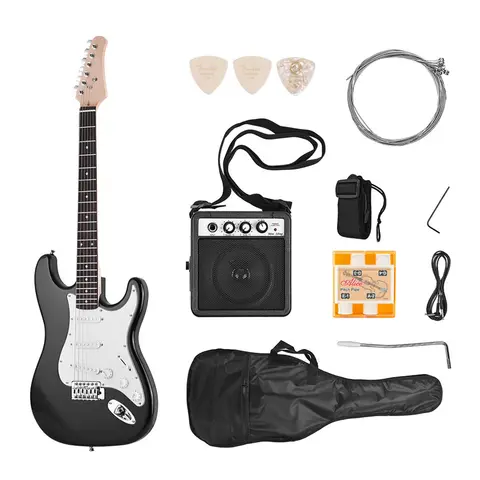 Ammoon 21 프렛 6 현 일렉트릭 기타 솔리드 우드 오동 나무 바디 메이플 넥 (스피커 포함) 필요한 기타 부품 및 액세서리