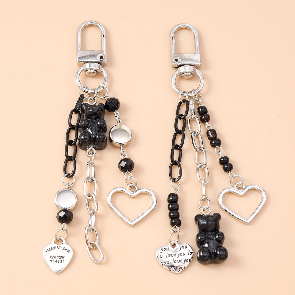 Cute Gummy Bear Keychain Women Girls Love Heart Key Ring Pendants for Handbag Decor DIY Handmade Key Chain Gift