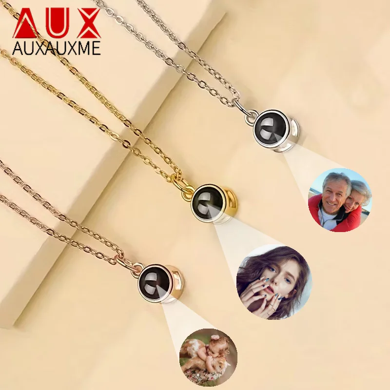 

Auxauxme Custom Photo Projection Necklace for Men Women Personalized Picture Round Pendant Memorial Gift Simple Jewelry Gifts