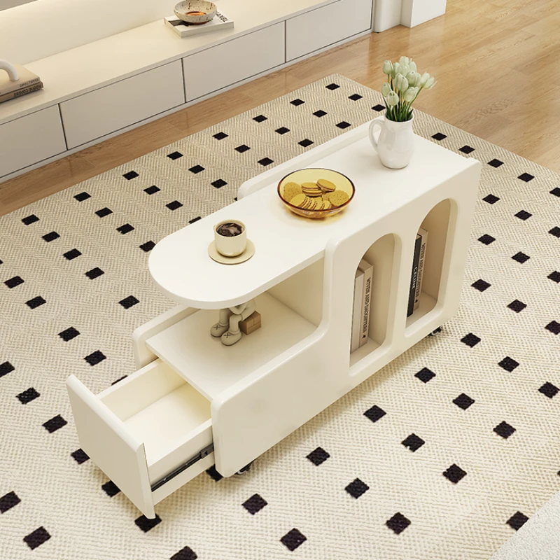 INS cream wind coffee table living room sofa side table portable tea table Corner cabinet moving small trolley Nordic furniture