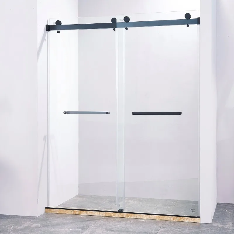 

56-60"W x 75"H Frameless Double Sliding Shower Door, 304 Stainless Steel in Matte Black, 5/16" (8mm) Thick SGCC Tempered Clea