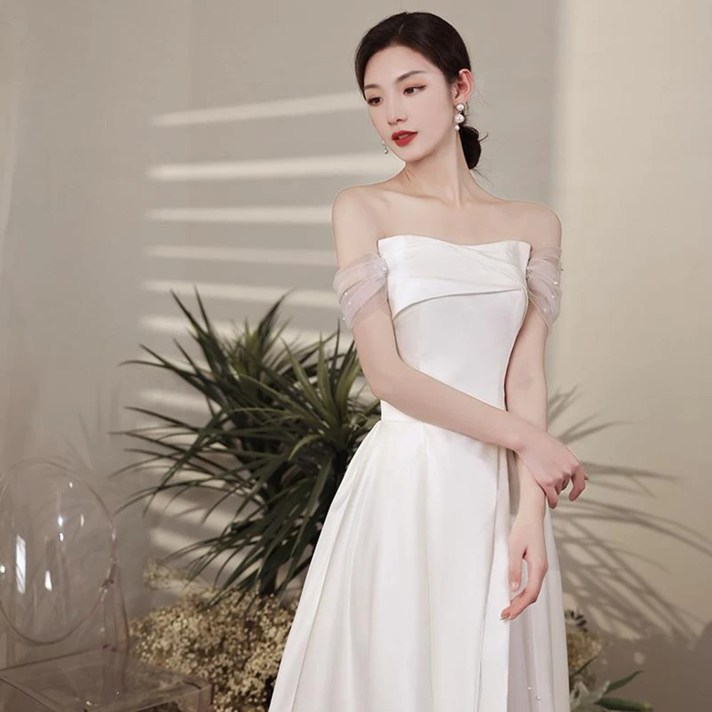 

Elegant Women Evening Dress 2025 New Light Luxury Satin Wedding Party Dress Fishtail Prom Gown Solid Simple High Forked Vestido