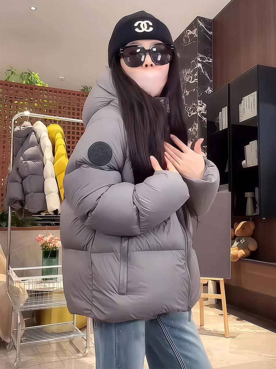 

Женский зимний пуховик средней длины с воротником-стойкой, свободного кроя, в корейском стиле, теплый, 90% белый пух, пальто-«пуховик»