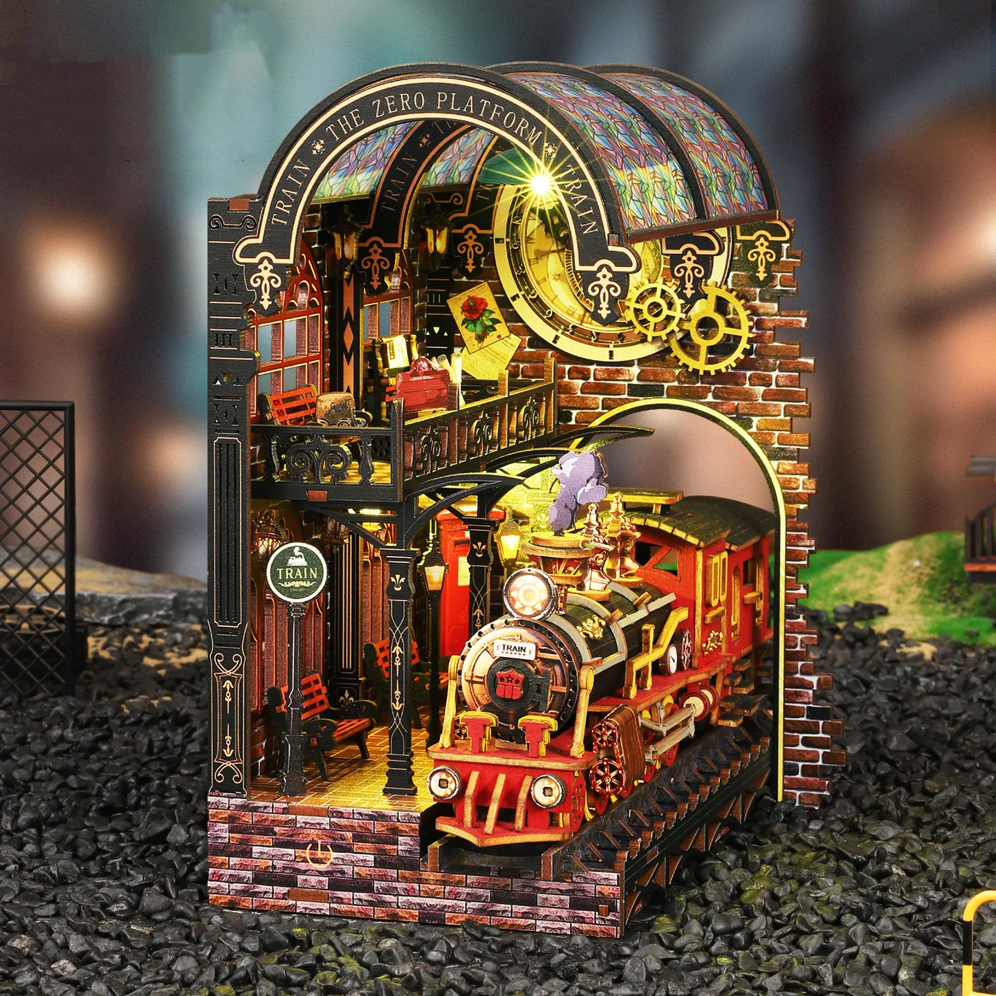 DIY 나무 책장 삽입 키트 미니어처 모델 키트 책장 제로 플랫폼 트레인 북엔드 친구 생일 선물용