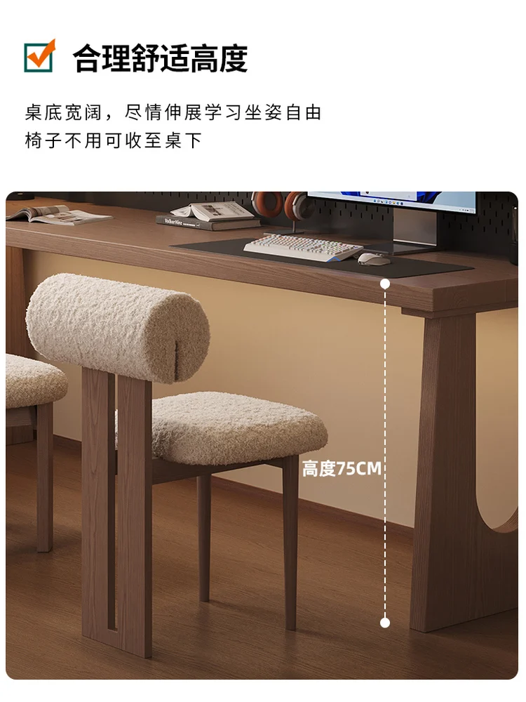 All solid wood double computer desk bookshelf integrated table home study table