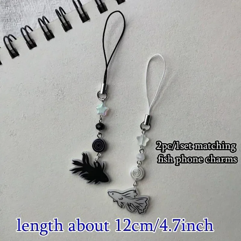 Couple Fish-Shaped Black White Phone Strap charm handmade Y2K