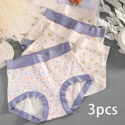 3pcs Cotton Women's Panties High Waist Underwear Fashion Flower Print Girls Briefs Breathable Panty Female Lingerie