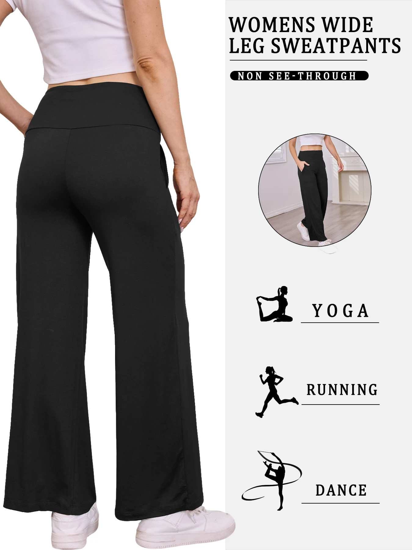 Pantaloni sportivi da donna a gamba larga con tasche Pantaloni sportivi sportivi super morbidi e vestibilità ampia