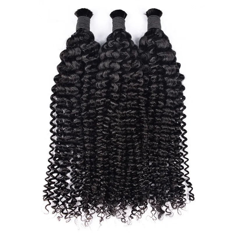 Capelli umani intrecciati ricci a onda profonda 12A per trecce Boho Capelli umani vergini brasiliani non trattati sfusi per intrecciare senza trama 95G