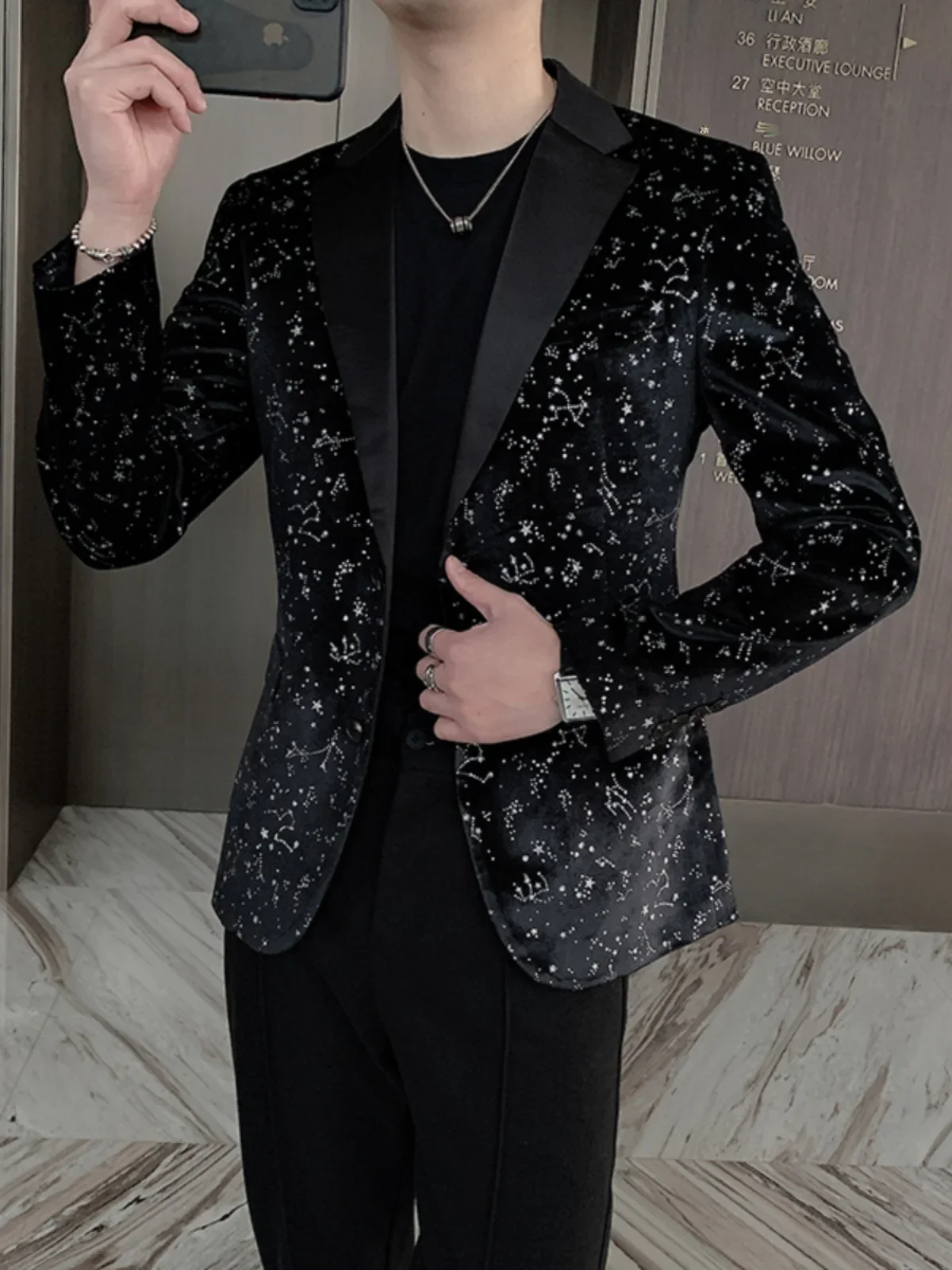 2024 Full Body Diamonds Casual Long Sleeve Small Blazers Men\'s Fashion Slim Suit Jacket Trendy Personality Male Suit Jackets Top