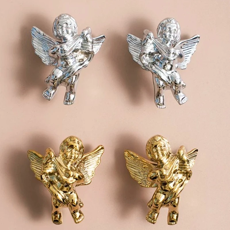 Brass French Retro European Little Angel Handle Wardrobe Door Cabinet Titanium Gold Single Hole Small Handle