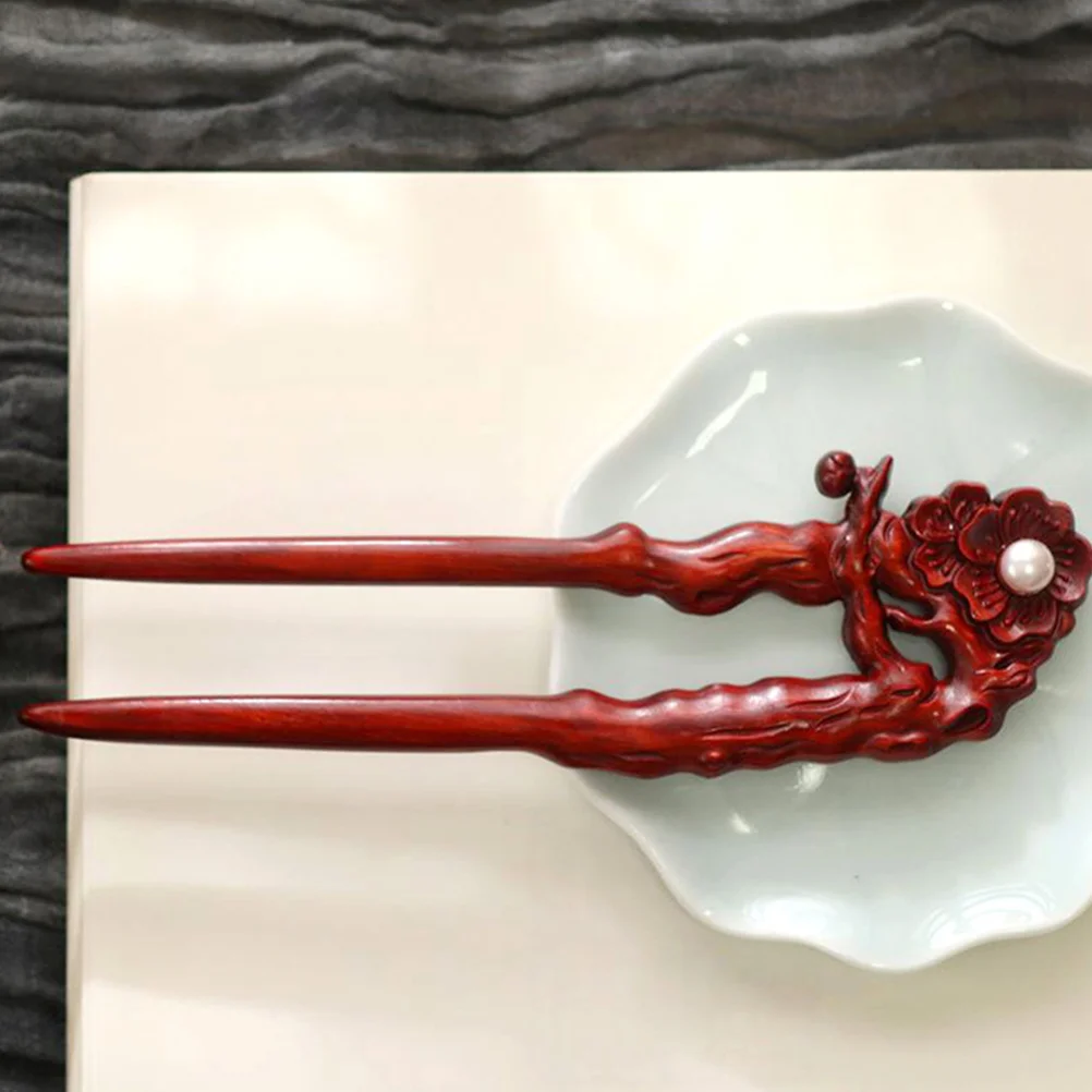 

Wooden Hair Fork Retro Carving Purple S Plum Blossom Double Hairpin Styling Accessories Long Hair Girls Women