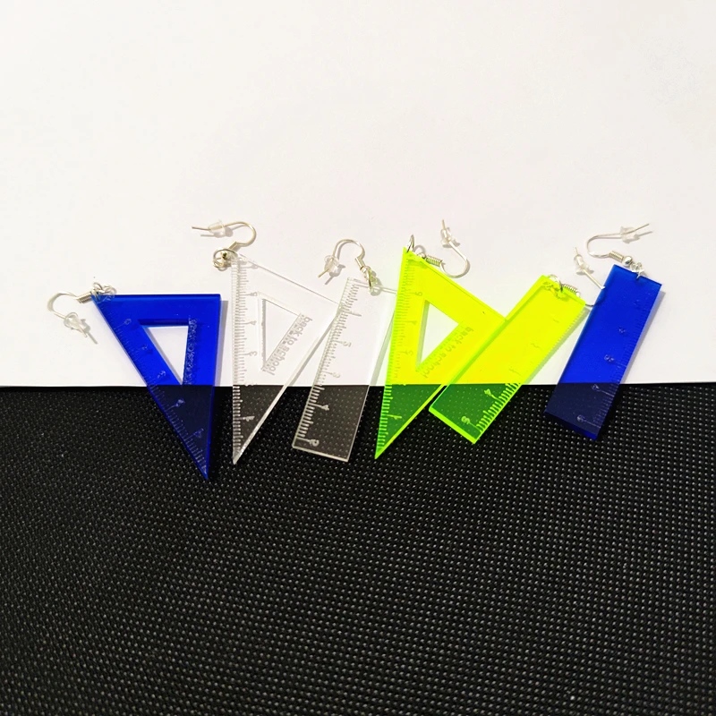 New Acrylic Clear Neon Triangle Ruler Drop Earrings for Women Cute Interesting Jewelry Fashion Accessories