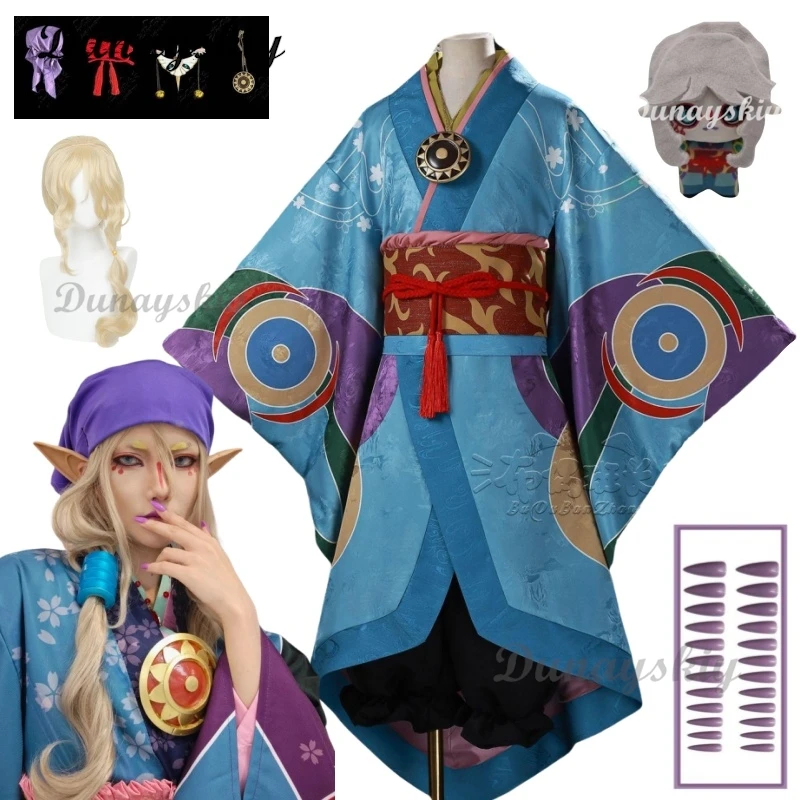 Vendedor de medicina de Ri Cosplay Anime Mononoke Kusuriuri Manga Cosplay disfraz peluca Halloween japonés Unisex Kimono ropa