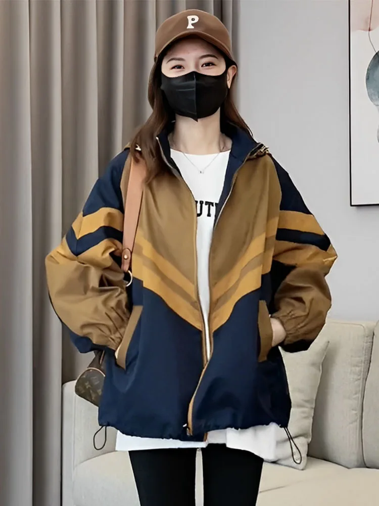 2025 New Design Spor Jaet Women's Spring Autumn Loose American Sle Baseball Coat Splicing Outerwear Commute Sle Zipper
