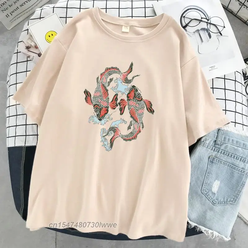 

Carp Funny Print Womens T Shirt Casual Breathable Tee Clothing Streetwear 100% Cotton Loose O-Neck Men/Women Tshirt Top