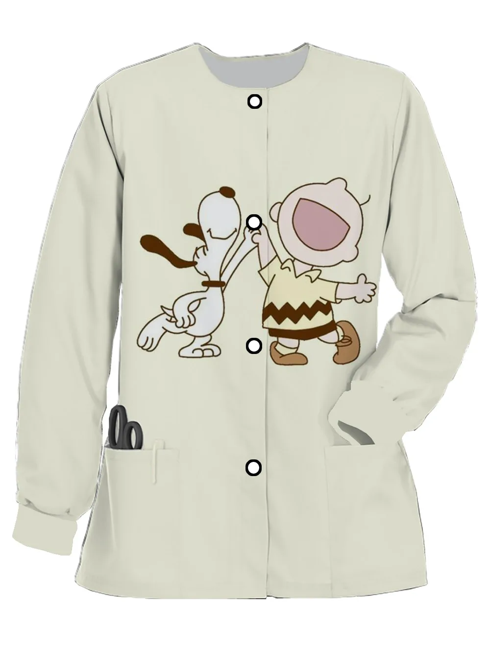 Nursing work uniform Snoopy print women's spring and autumn long-sleeved scrub fashion dentist work uniform pocket nurse uniform