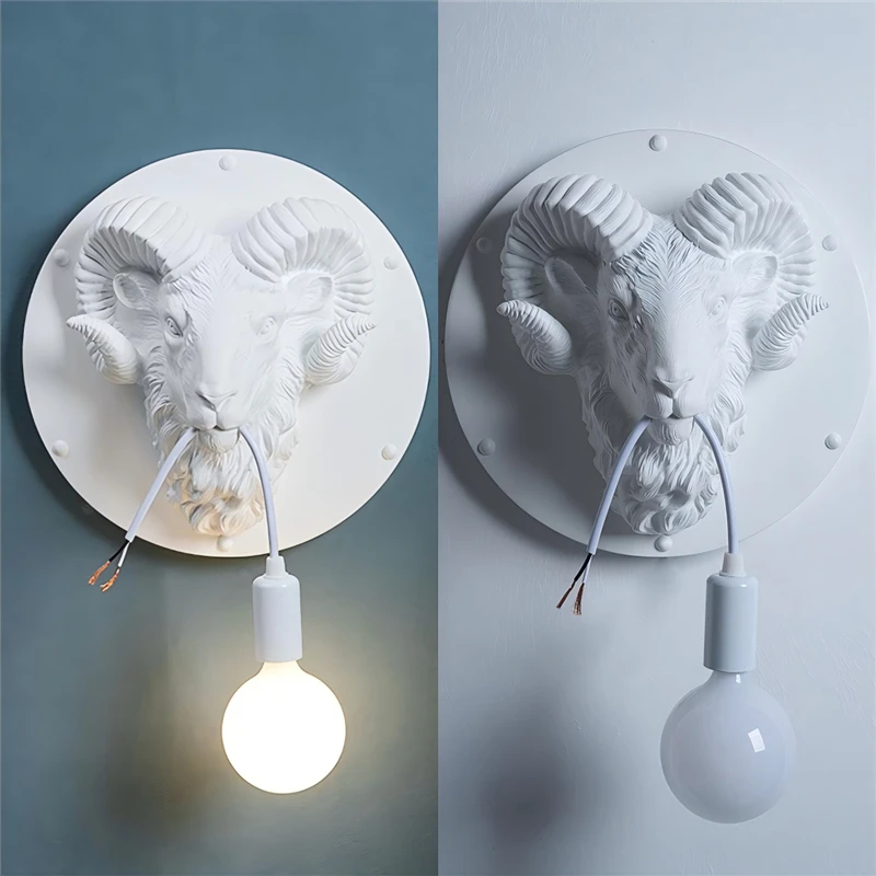 

Nordic Resin Sheep's Head Wall Lamps Retro Modern Led Wall Sconce Home Loft Bedroom Bedside Lamp Home Decor Wall Light Fixtures