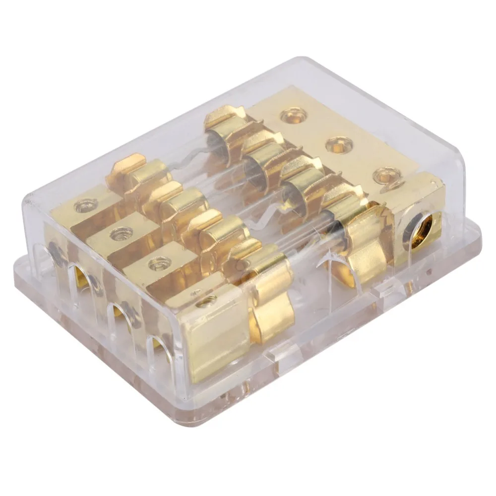 

12V Fuseing Holder Box 60A 1 in 4 Ways Out Inline Fuseing Holder Transparent Cover Power Distribution Block Car Audio Systems