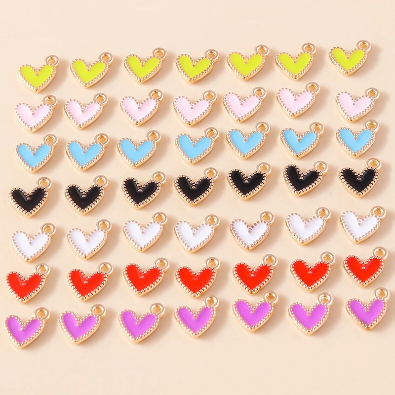 30pcs 8*9mm 7 Color Metal Enamel Small Mini Heart Charms Gold Plated Love Pendants For DIY Bracelet Necklace Jewelry Making