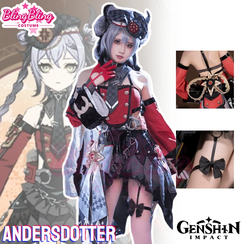 Genshin Andersdotter Cosplay Costume Genshin Impact Codename M Cosplay Andersdotter Costume Dark Lolita Dress and Cosplay Wig