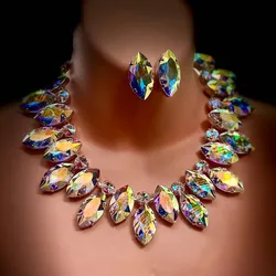 Stonefans Water Drop AB Color Wedding Set 2024 Decoratons Accessories Necklace and Earrings Deluxe 3 Pieces Dubai Women's Gifts