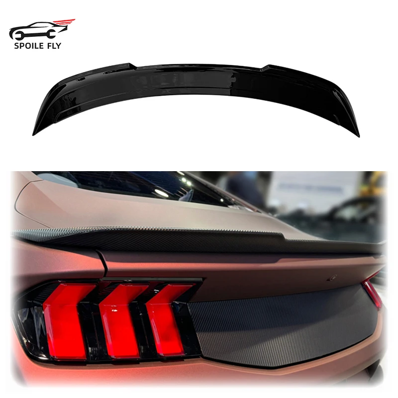 

New Model Car Rear Wing Spoiler Glossy Black Carbon Fiber Look Body Kit High Quality ABS For Ford Mustang 2024+