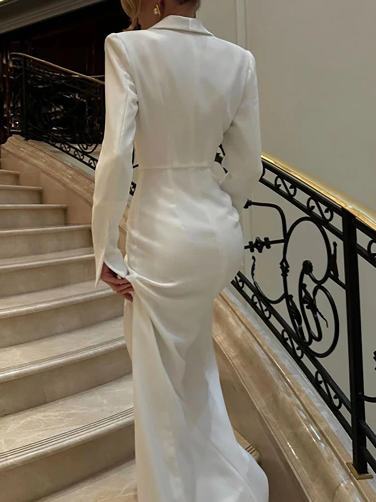 JULISSA MO Sexy V-neck High Slit Button Women Maxi Dress Black Long Sleeve Evening Dress Female Winter Slim Elegant Party Dress