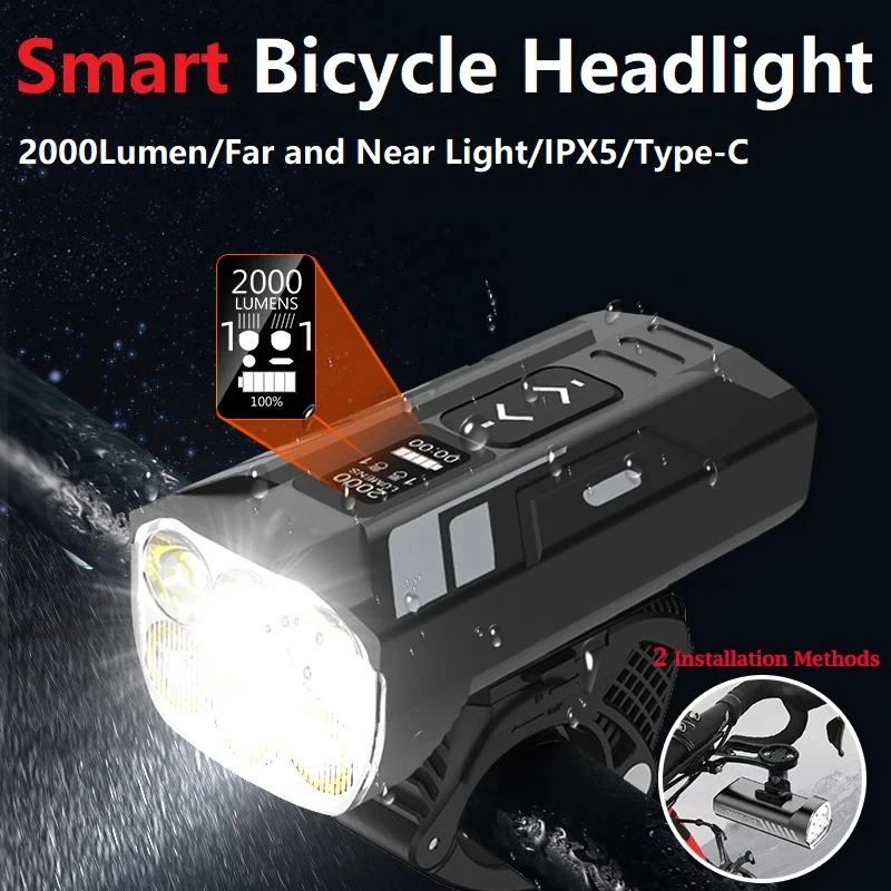 Bike Light 2000 Lumens 6LED Super Bright Bike Lights for Night Riding,Waterproof Front Headlight Rechargeable Bike Taillights