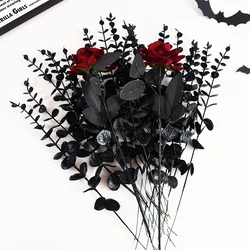 10/20Pcs Black Artificial Eucalyptus Branch Stems Faux Halloween Flowers Real Touch Leaves Plant Centerpiece Home Decoration