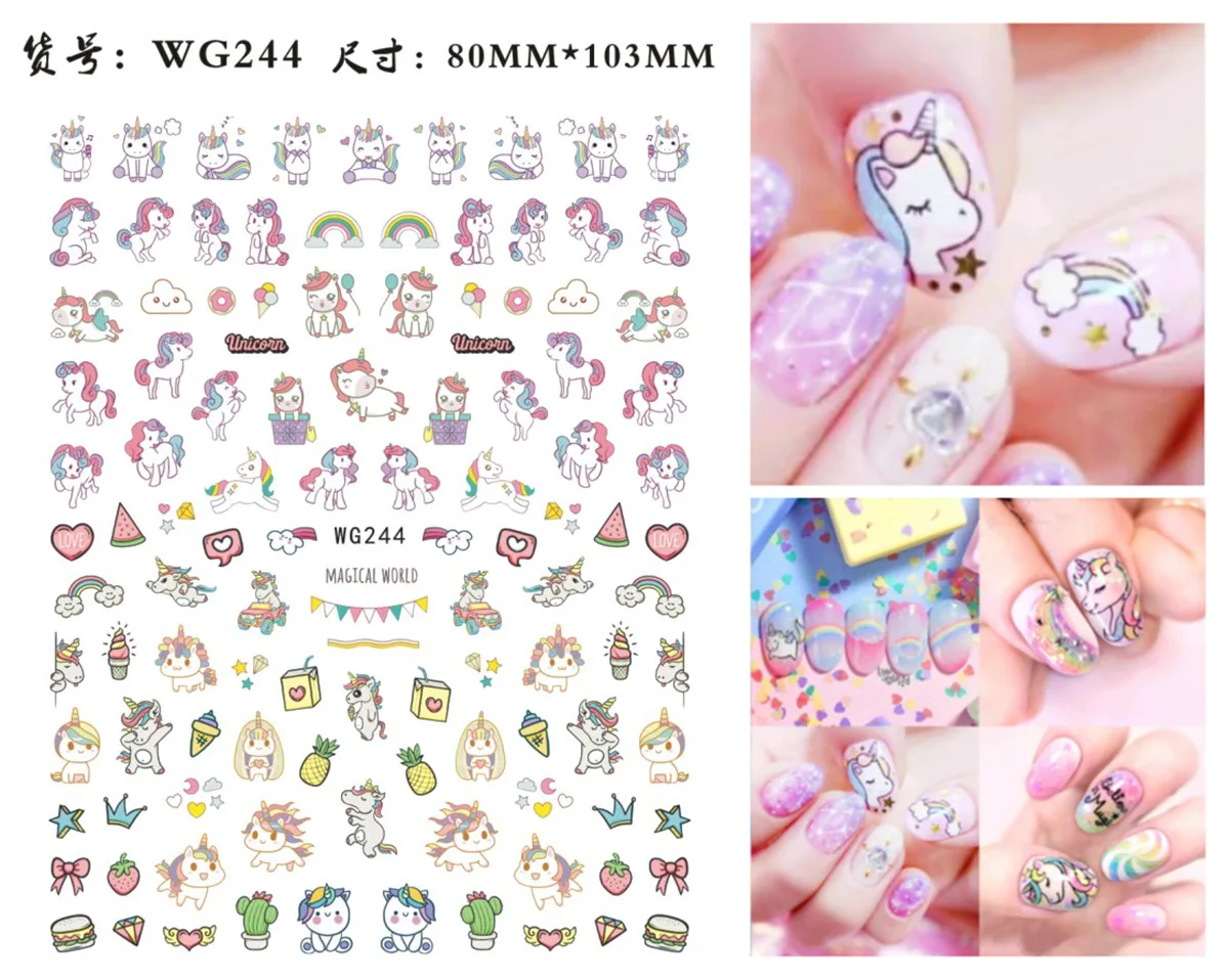 1PCS Disney Cartoon Little Pony Unicorn Nail Sticker Nail Parts Anime Toy Story Winnie the Pooh 3D Sticker Nail Art Decoration